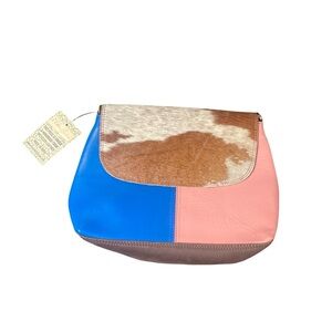 Folklore Couture Handmade Oak Cora Leather Stylish Pink and Blue Women's Bag
